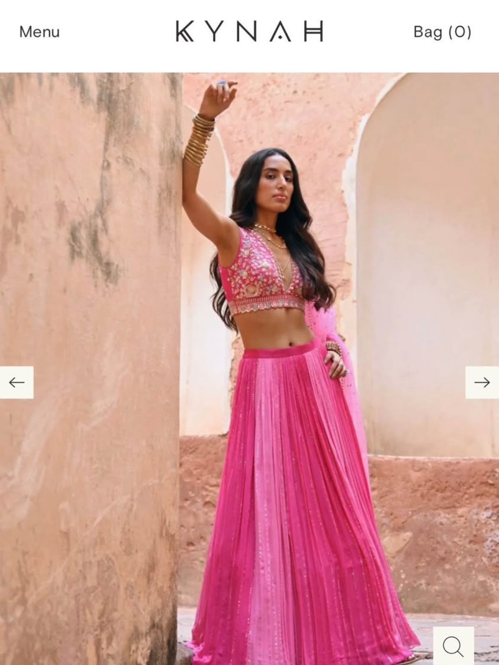 Kynah Hot Pink Embellished Pleated Lengha